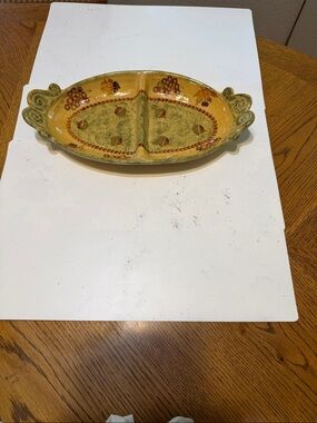 Hand-Painted Yellow & Green Divided Serving Platter